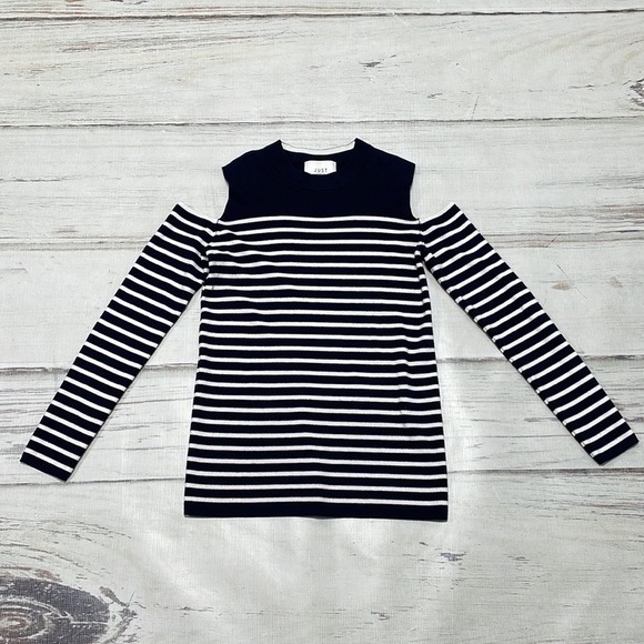 JUST Female Sweater Cold Shoulder Blue White Stripes Size Large - Picture 7 of 13